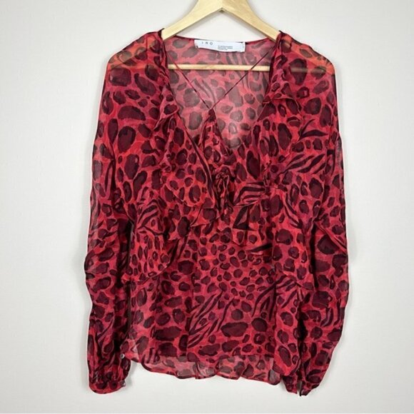 IRO Realize Red Leopard Ruffle Blouse 36 - Picture 4 of 8